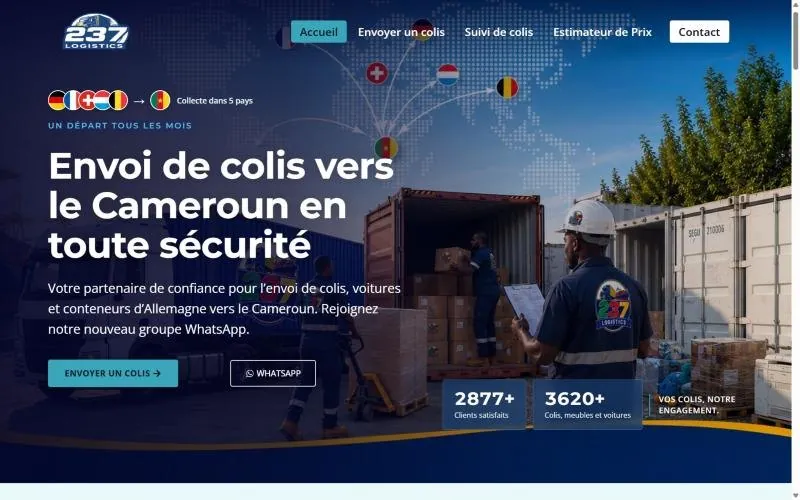 Startseite der Website von 237 Logistics, Paketversand von Deutschland nach Kamerun