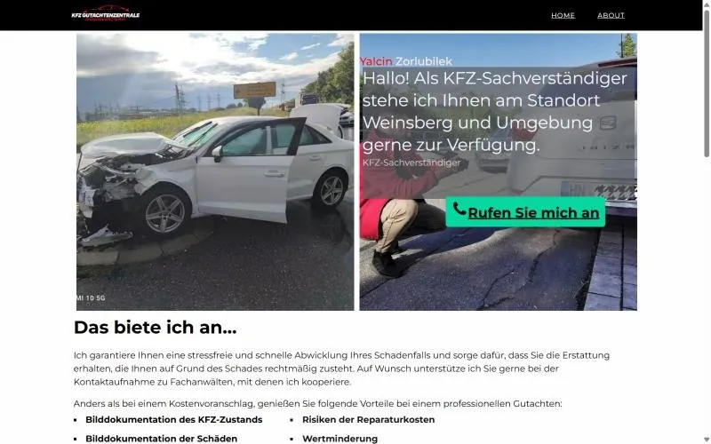 Startseite der Website von Yalcin Zorlubilek, KFZ-Gutachter in der Region Heilbronn